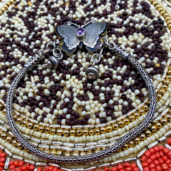 Vintage Tabra sterling silver & brass butterfly. Amethyst...